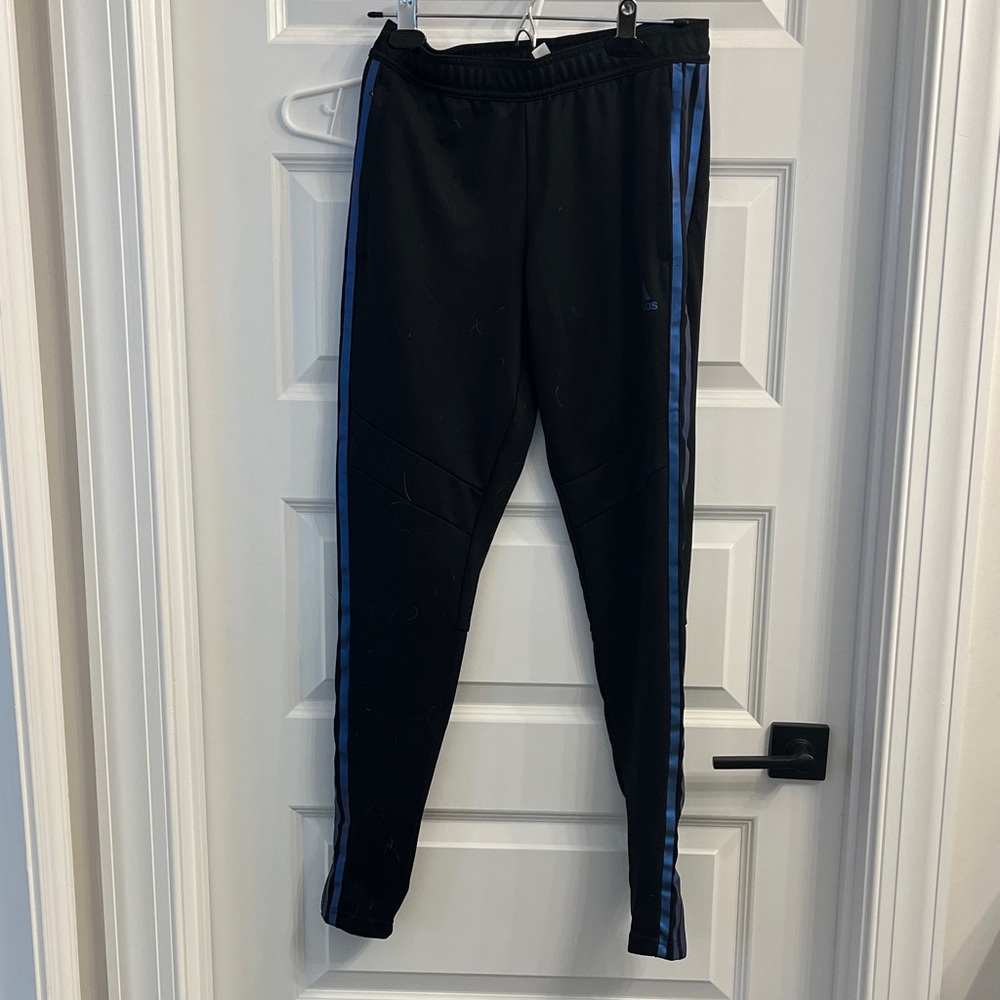 adidas Black Joggers with Blue Stripes